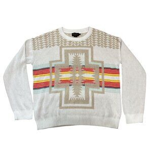 Pendleton Montera White Sweater Size L Southwestern Aztec Pattern Long Sleeves
